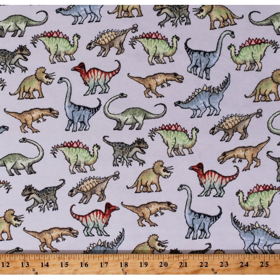 Flannel Dinosaurs Dinos Animals Prehistoric Age Kids Children's Gray Cotton Flannel Fabric Print by the Yard (N-1016-90)