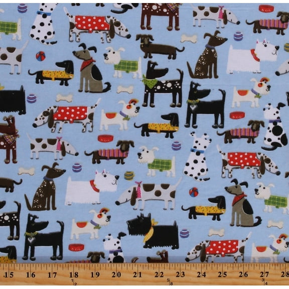Flannel Dogs Puppies Puppy Pets Animals on Blue Children's Kids Cotton Flannel Fabric Print by the Yard (N-0970-11)