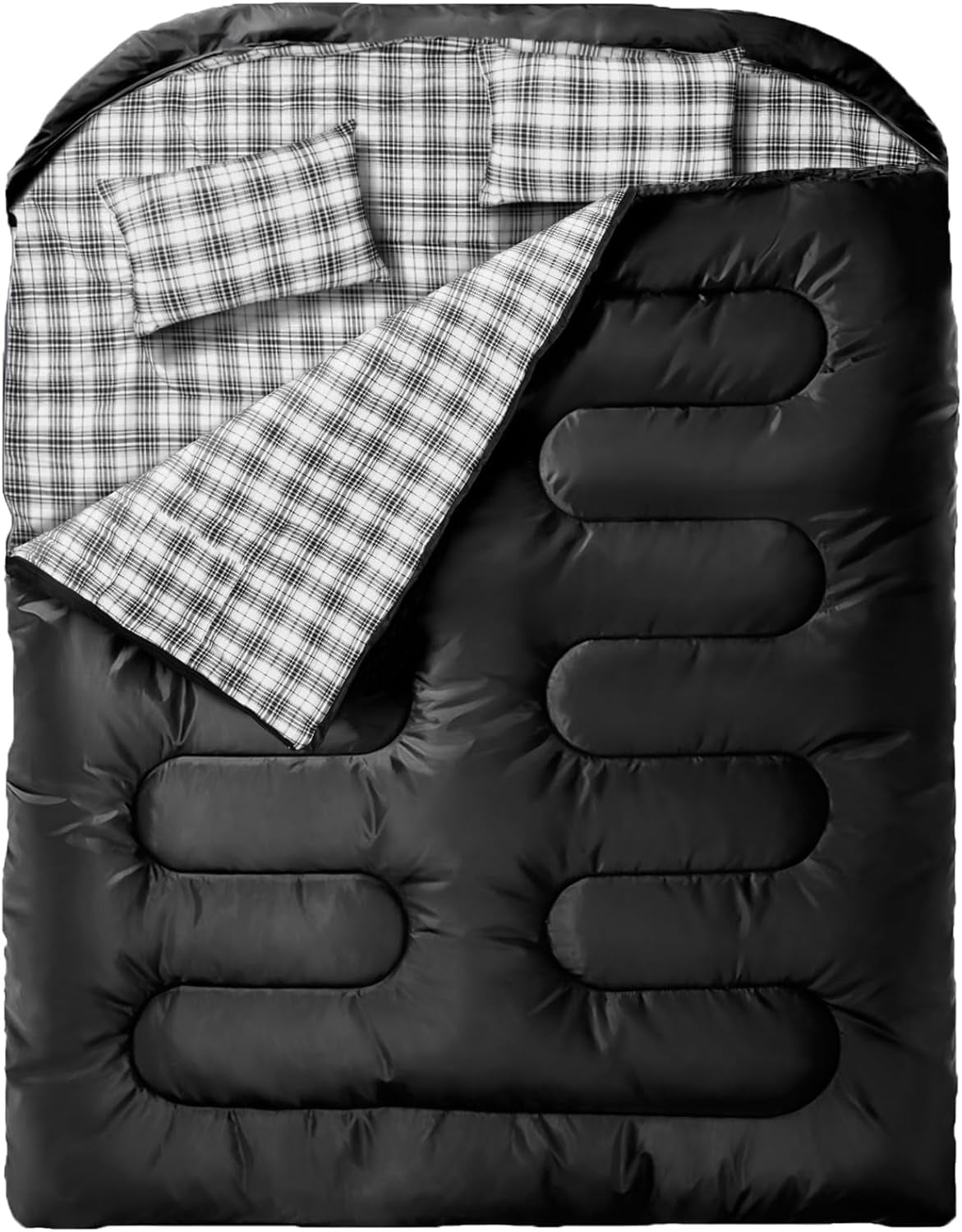 Flannel Double Sleeping Bags for Adults, 2 Person Sleeping Bags for Mens Camping XL Queen Size Two Person Sleeping Bag for Cold Weather & Warm Waterproof with Compression Sack