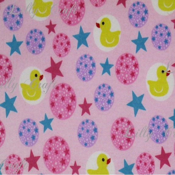 Flannel Ducks And Stars On Pink 45 Inch Fabric By The Yard
