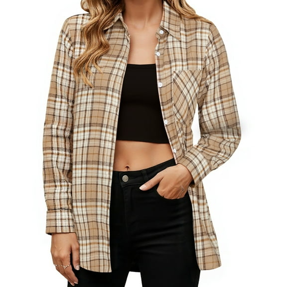 Flannel Fall Shirts for Women Casual Plaid Tops Long Sleeve Button Down Shirts