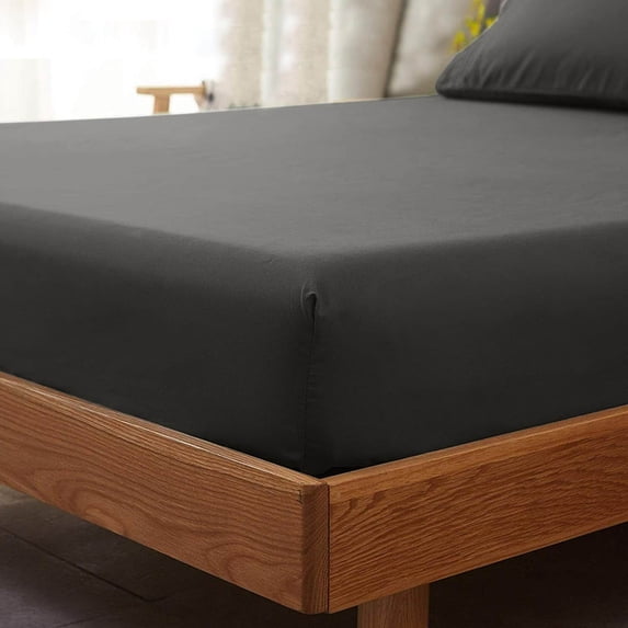 Flannel Fitted Bottom Sheet 100 Percent Cotton Double Brushed Flannel -170 GSM Heavyweight, Deep Pockets & All Around Elastic Graphite Grey - Queen