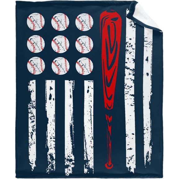 Flannel Fleece Bed Blanket Baseball America Flag Throw Blanket Lightweight Cozy for Bedroom All Season Sofa Decor Gift 40x30 inch for Pets