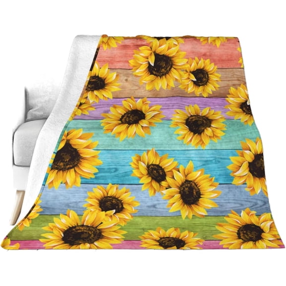 Flannel Fleece Bed Blanket Throw Blanket Lightweight Cozy Plush Blanket for Bedroom Living Room Sofa Couch Sunflower 60''''X50'''' Sunflower Wood