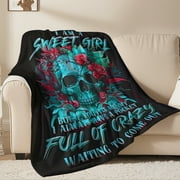 Flannel Fleece Bed Blanket Throw Blanket Lightweight Cozy Plush Blanket for Sofa Couch, Black & Blue Skull 30X40