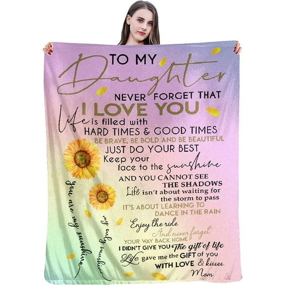 Flannel Fleece Bed Blankets to My Daughter Sunflower Love Letter Blanket for Daughter Super Soft Warm Cozy Throw Blankets Daughter Gifts for Birthday Graduation Christmas 80"x60"