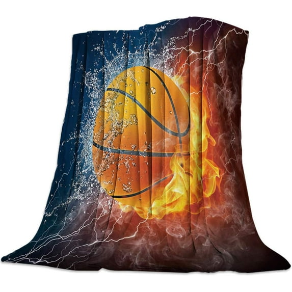 Flannel Fleece Bed Blankets Lightweight Cozy Throw Blanket for Couch Sofa Bedroom Adults Kids,Fire Basketball Twin Size 40"x50"