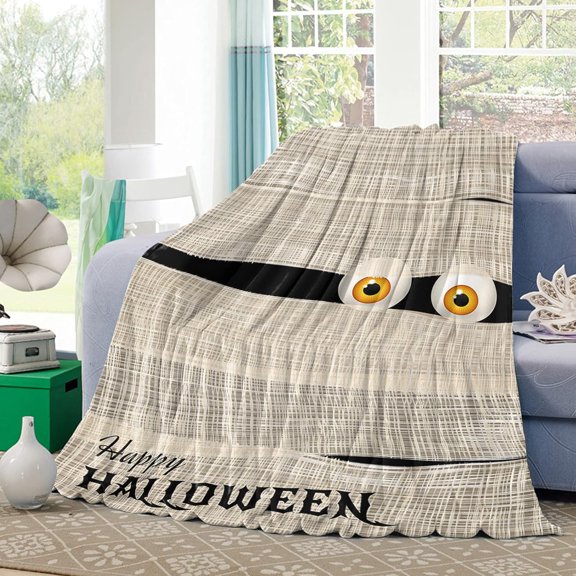 Flannel Fleece Blanket 30"x40" Soft Cozy Throw Blankets Halloween Bandage Eyes Lightweight Sofa Couch Throws for Boys/Girls/Teens All Seasons Camping Travel Cartoon Theme
