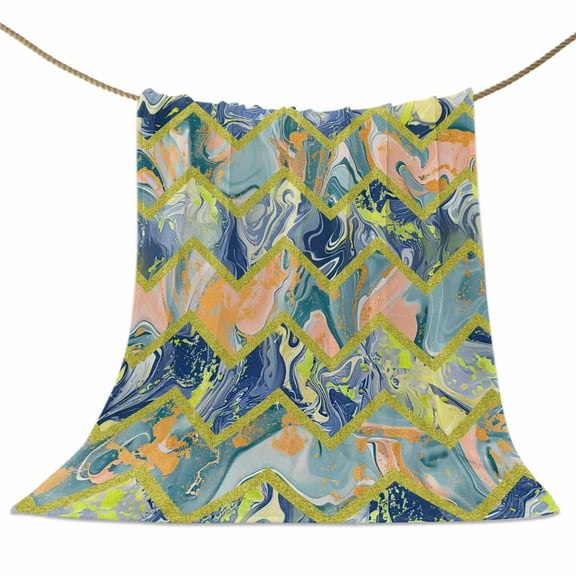 Flannel Fleece Blanket Abstract Mable Super Soft Warm Cozy Throw Blanket Geometic Wave Line Bed Couch Car Blankets for All Season 50" x 60"