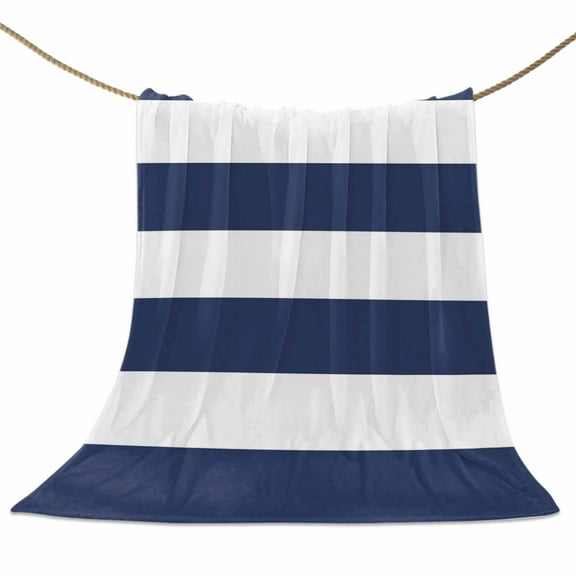 Flannel Fleece Blanket Blue and White Stripe Super Soft Warm Cozy Throw Blanket Simple Style Bed Couch Car Blankets for All Season 40" x 50"