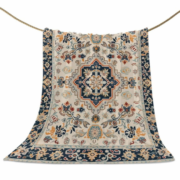 Flannel Fleece Blanket Boho Tribal Floral Super Soft Warm Cozy Throw Blanket Vintage Ethnic Style Bed Couch Car Blankets for All Season 40" x 50"
