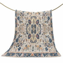 Flannel Fleece Blanket Boho Tribal Floral Super Soft Warm Cozy Throw Blanket Vintage Middle Eastern Ethnic Style Bed Couch Car Blankets for All Season 40" x 50"