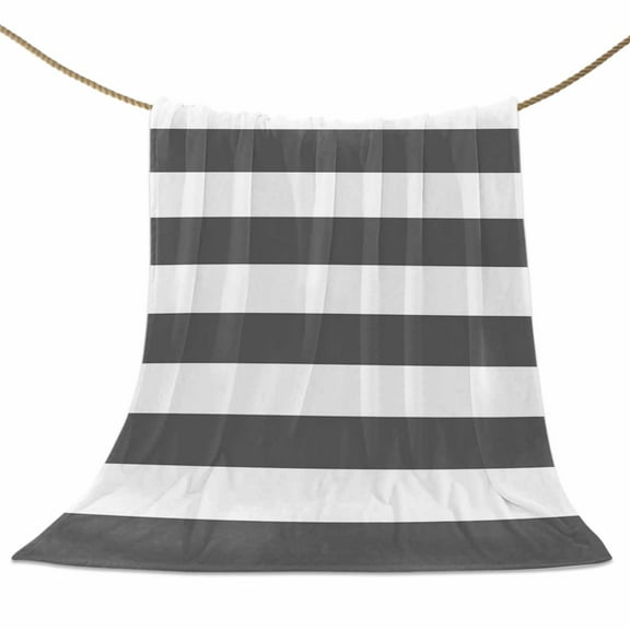 Flannel Fleece Blanket Classical Stripe Super Soft Warm Cozy Throw Blanket Dark Grey Bed Couch Car Blankets for All Season 40" x 50"