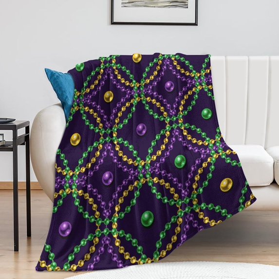 Flannel Fleece Blanket Compatible with Geometric Pattern with Strings of Beads Mardi Gras, Fluffy Plush Throw Blanket, Lightweight Microfiber for Bed Couch Chair Living Room, 30x40 Inches