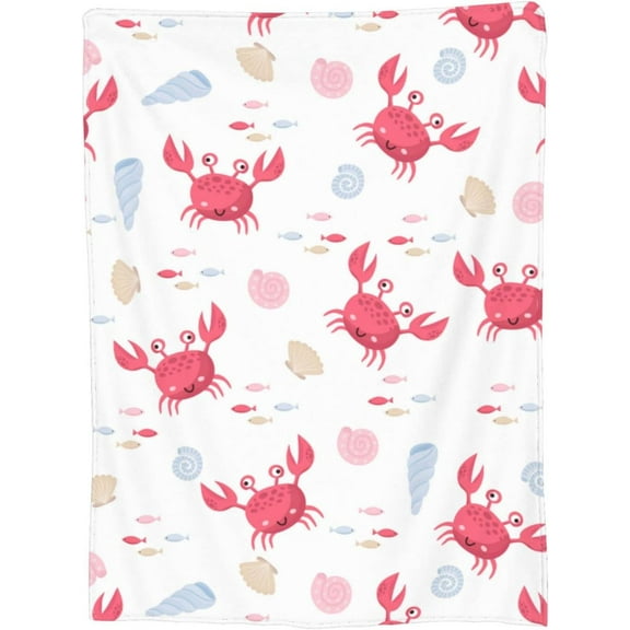 Flannel Fleece Blanket Cute Crab Red Ocean White Throw Blankets Super Soft for Couch Bed Ultra Luxurious Warm and Cozy for All Seasons