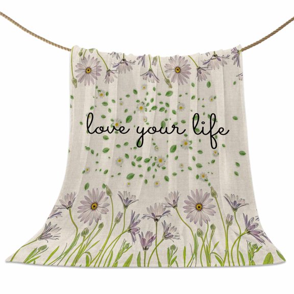 Flannel Fleece Blanket Flower Leaf Super Soft Warm Cozy Throw Blanket Love You Life Bed Couch Car Blankets for All Season 50" x 60"