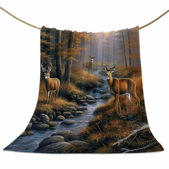 Flannel Fleece Blanket Forest River Super Soft Warm Cozy Throw Blanket Deer Bed Couch Car Blankets for All Season 40" x 50"