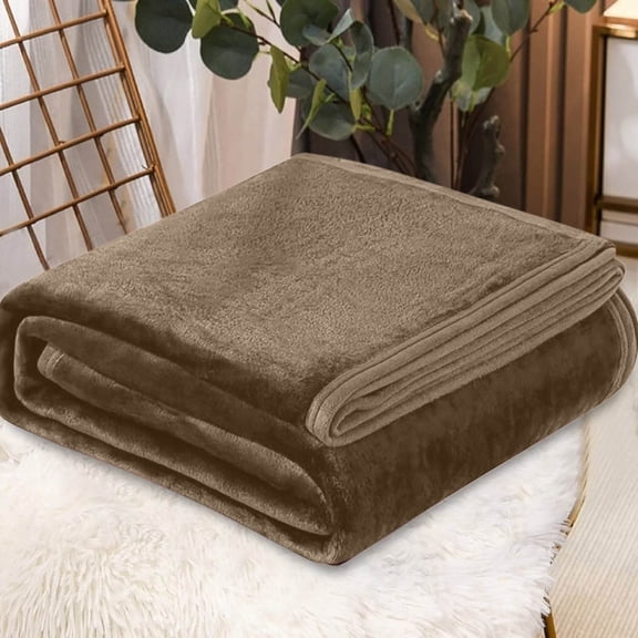Flannel Fleece Blanket Full Size - Soft Lightweight Plush Microfiber Bed Blanket for Sofa or Couch,Machine Washable Blankets Fleeces,Coffee 27x39 Inch