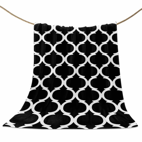 Flannel Fleece Blanket Geometric Pattern Super Soft Warm Cozy Throw Blanket Moroccan Lattice Black Bed Couch Car Blankets for All Season 60" x 80"