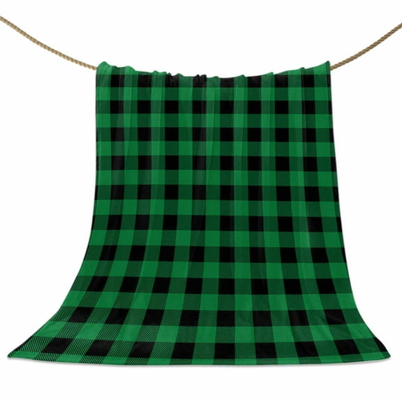 Flannel Fleece Blanket Green Black Check Plaid Super Soft Warm Cozy Throw Blanket Farmhouse Style Bed Couch Car Blankets for All Season 40" x 50"