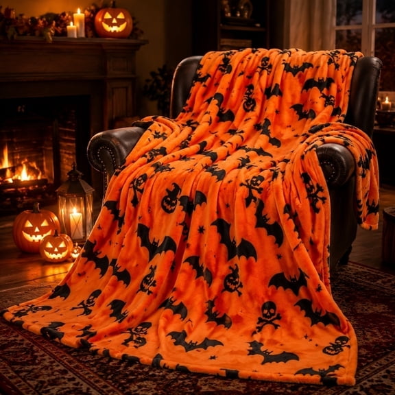Flannel Fleece Blanket, Halloween Decorative Blanket, Pumpkin Web Witch Print, Soft Warm Throw for Sofa Bed Living Room Holiday Decoration