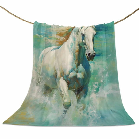 Flannel Fleece Blanket Horse Super Soft Warm Cozy Throw Blanket Animal Oil Painting Bed Couch Car Blankets for All Season 40" x 50"