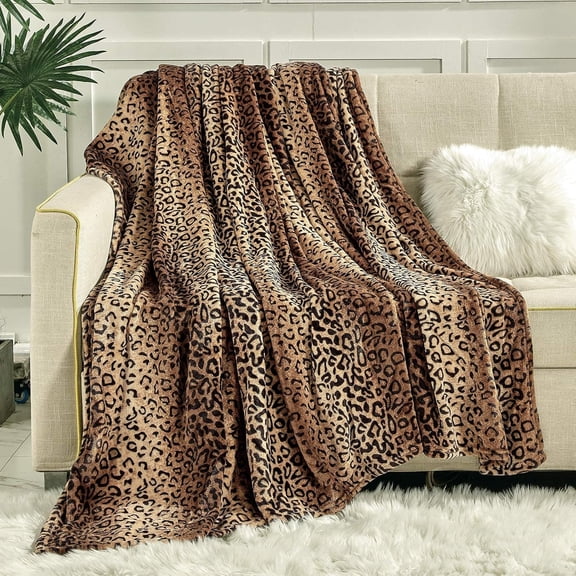 Flannel Fleece Blanket King Size 90 x 108 Inches Leopard Print
