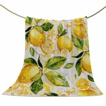 Flannel Fleece Blanket Lemon Leaves Super Soft Warm Cozy Throw Blanket Yellow Green Bed Couch Car Blankets for All Season 50" x 60"