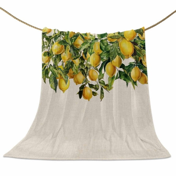 Flannel Fleece Blanket Lemon Plant Leaves Super Soft Warm Cozy Throw Blanket Tree Yellow Green Bed Couch Car Blankets for All Season 40" x 50"