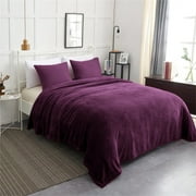 Flannel Fleece Blanket Lightweight Cozy Plush Solid Bed Blanket,King 79"x89" Purple