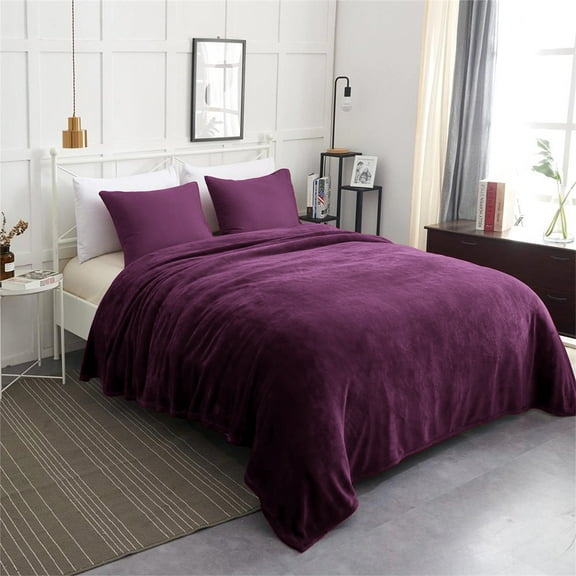 Flannel Fleece Blanket Lightweight Cozy Plush Solid Bed Blanket,King 79"x89" Purple