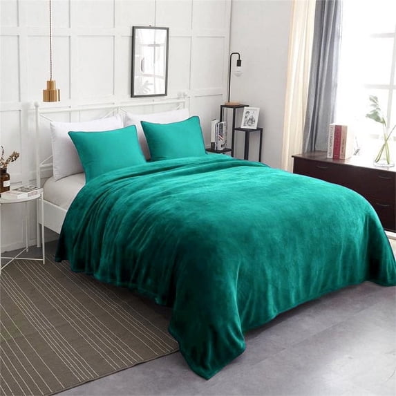 Flannel Fleece Blanket Lightweight Cozy Plush Solid Bed Blanket,Queen 79"x81" Teal