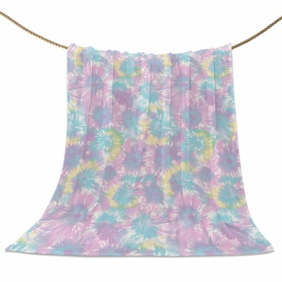Flannel Fleece Blanket Multicolor Tie Dye Super Soft Warm Cozy Throw Blanket Ombre Boho Abstract Art Bed Couch Car Blankets for All Season 50" x 60"