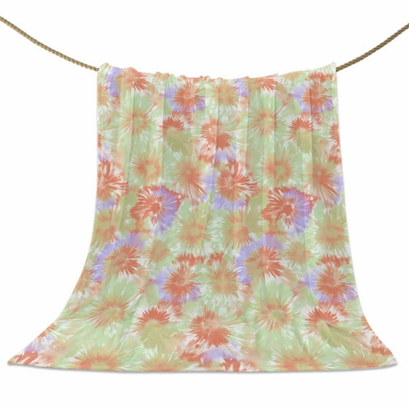 Flannel Fleece Blanket Orange Green Tie Dye Super Soft Warm Cozy Throw Blanket Ombre Boho Abstract Art Bed Couch Car Blankets for All Season 40" x 50"