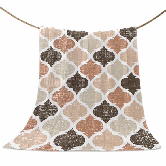 Flannel Fleece Blanket Retro Moroccan Pattern Super Soft Warm Cozy Throw Blanket Geometric Art Bed Couch Car Blankets for All Season 50" x 60"