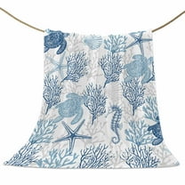 Flannel Fleece Blanket Summer Ocean Sea Coral Super Soft Warm Cozy Throw Blanket Shell Star Blue Turtle Seahorse Bed Couch Car Blankets for All Season 40" x 50"