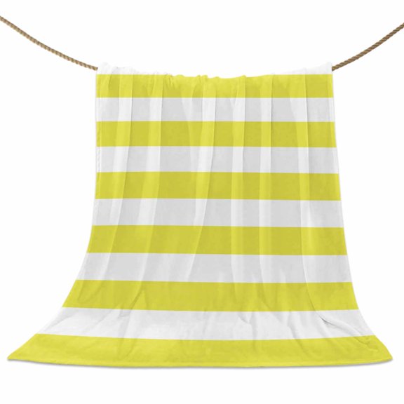 Flannel Fleece Blanket Yellow and White Stripes Super Soft Warm Cozy Throw Blanket Striped Simple Style Bed Couch Car Blankets for All Season 40" x 50"