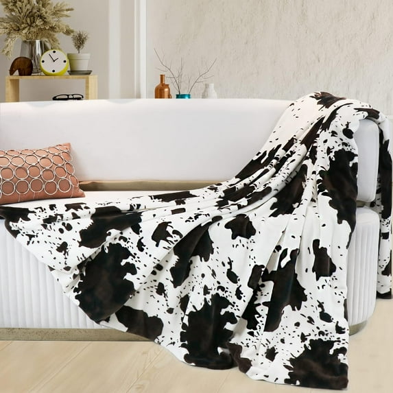 Flannel Fleece Cow Print Blanket Twin Size, Soft Cozy Plush Cow Blankets, Lightweight Microfiber Cow Print Throw Blanket for Couch Sofa Bed 60"x80"