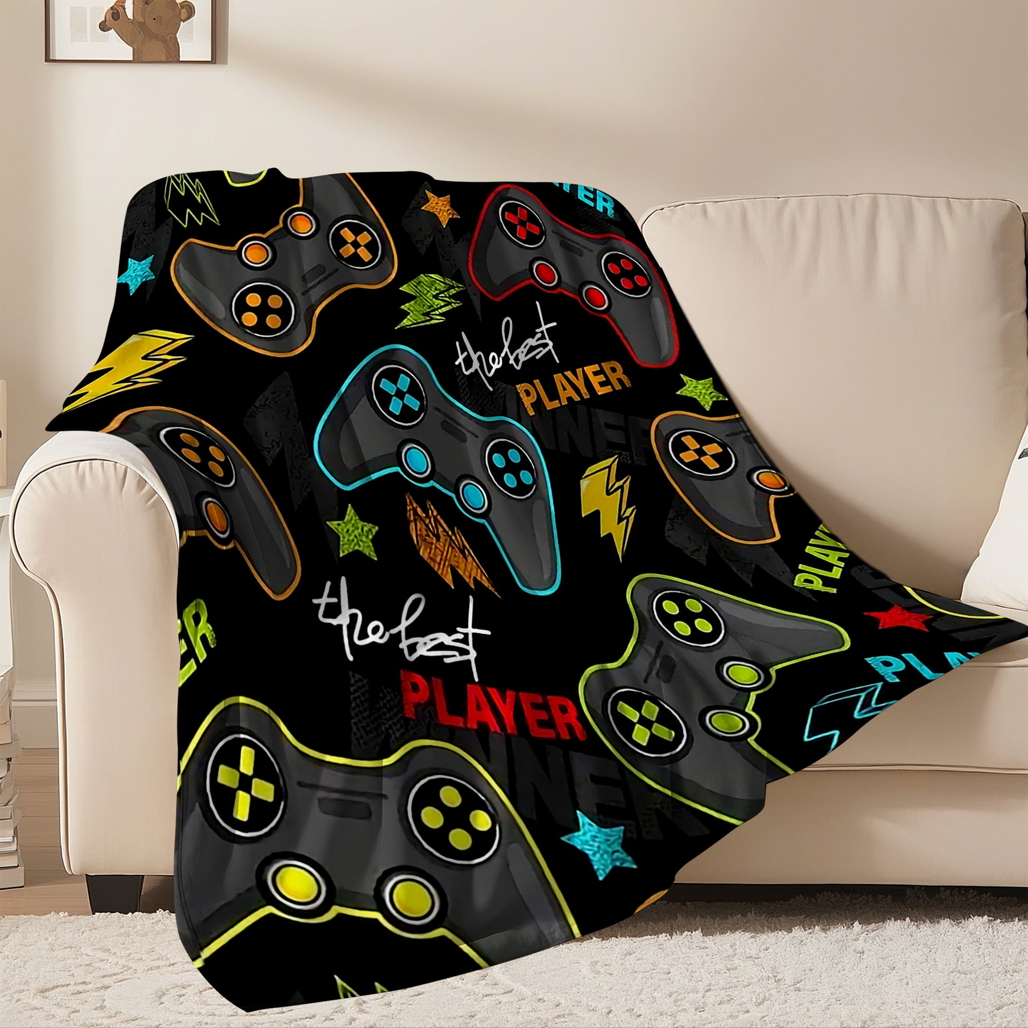 Flannel Fleece Gaming Throw Blanket Bed Blanket, Lightweight Cozy Twin Size Plush Blanket for Sofa Couch,60"X80"