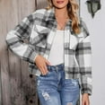 thumbnail image 1 of Flannel Fleece Jacket Women Plaid Zip Up Cropped Jackets Long Sleeve Collared Shackets with Pockets Fashion Going Out Jackets Fall Clothes 2025, 1 of 7