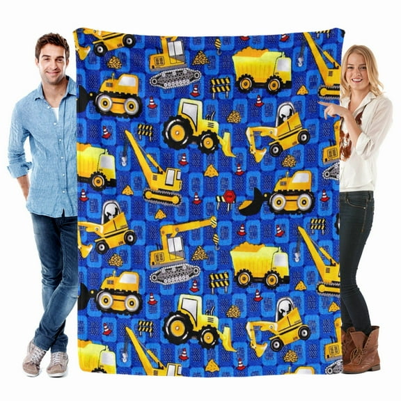 Flannel Fleece Modern Throw Blanket, Building Construction Equipment Car Blue Background Throw for Cold Weather Kitchen, Ultra Soft and Warm Wrinkle-Resistant
