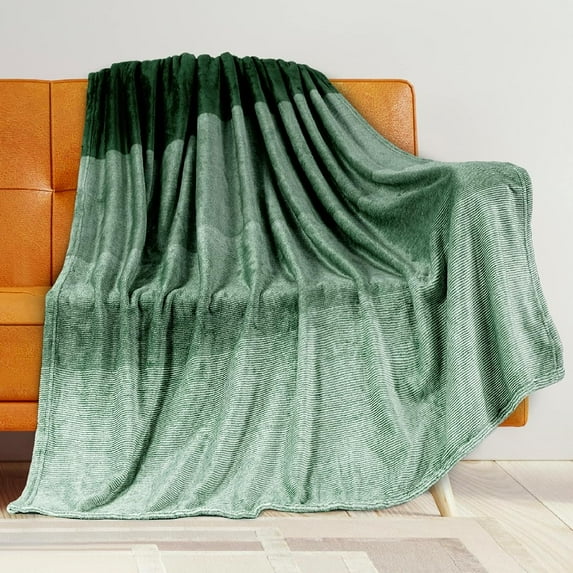 Flannel Fleece Ombre Throw Blanket for Couch | Soft Cozy Microfiber Couch Gradient Accent Blanket | Warm Lightweight Blanket for Sofa Chair Bed | All Season 50x60 Inches Emerald Green
