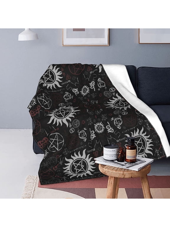 Flannel Fleece Throw Blanket 50"X40" Supernatural Symbols Black Print Warm Cozy Lightweight Sherpa Throw Blanke for Sofa Chair Bed Camping Microfiber Suitable All Season Novelty Gift
