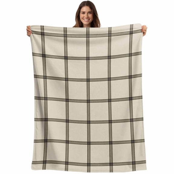 Flannel Fleece Throw Blanket Abstract Black Stripe Lattice Lightweight Soft Plush Blankets,Retro Linen Buffalo Plaid Cozy Warm Throw Blanket for Couch Sofa Bed Car Office 40x50in