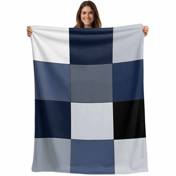 Flannel Fleece Throw Blanket Abstract Blue Grey White Black Patchwork Lightweight Soft Plush Blankets,Retro Art Cozy Warm Throw Blanket for Couch Sofa Bed Car Office 40x50in