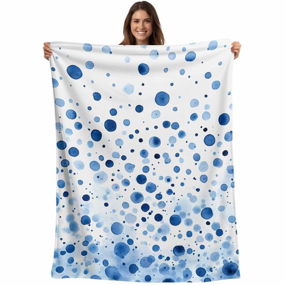 Flannel Fleece Throw Blanket Abstract Blue Polka Dot Texture Lightweight Soft Plush Blankets,Watercolor Gradient Art Cozy Warm Throw Blanket for Couch Sofa Bed Car Office 40x50in