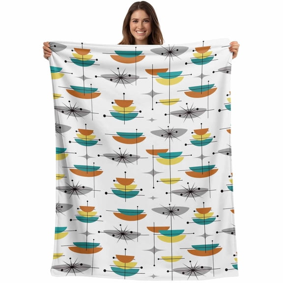 Flannel Fleece Throw Blanket Abstract Bohemian Pattern Lightweight Soft Plush Blankets,Green Yellow Color Block Cozy Warm Throw Blanket for Couch Sofa Bed Car Office 40x50in