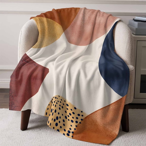 Flannel Fleece Throw Blanket Abstract Geometric Color Block Lightweight Soft Plush Blankets,Boho Terracotta Aesthetic Cozy Warm Throw Blanket for Couch Sofa Bed Car Office All Season Use 50x60in