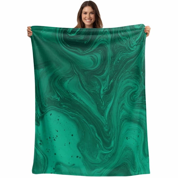 Flannel Fleece Throw Blanket Abstract Green Water Ripple Lightweight Soft Plush Blankets,Modern Gradient Marble Texture Cozy Warm Throw Blanket for Couch Sofa Bed Car Office 40x50in