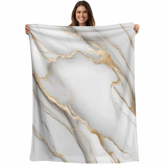 Flannel Fleece Throw Blanket Abstract Marble Texture Lightweight Soft Plush Blankets,Gold Striped Geometric Art Cozy Warm Throw Blanket for Couch Sofa Bed Car Office 40x50in